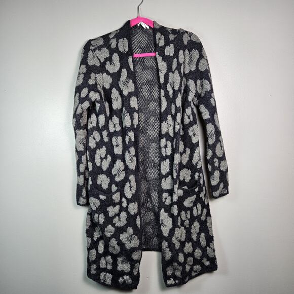 Nine West Open Cardigan Sweater Black Gray Animal Print Size Small Long Sleeve - Picture 1 of 6